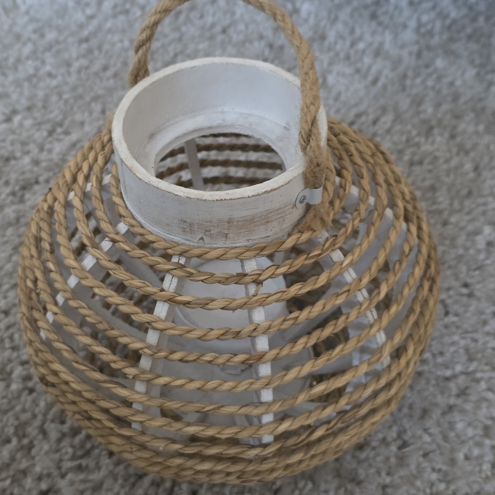 Natural Woven Rope Lantern - White & Tan Home Accent
